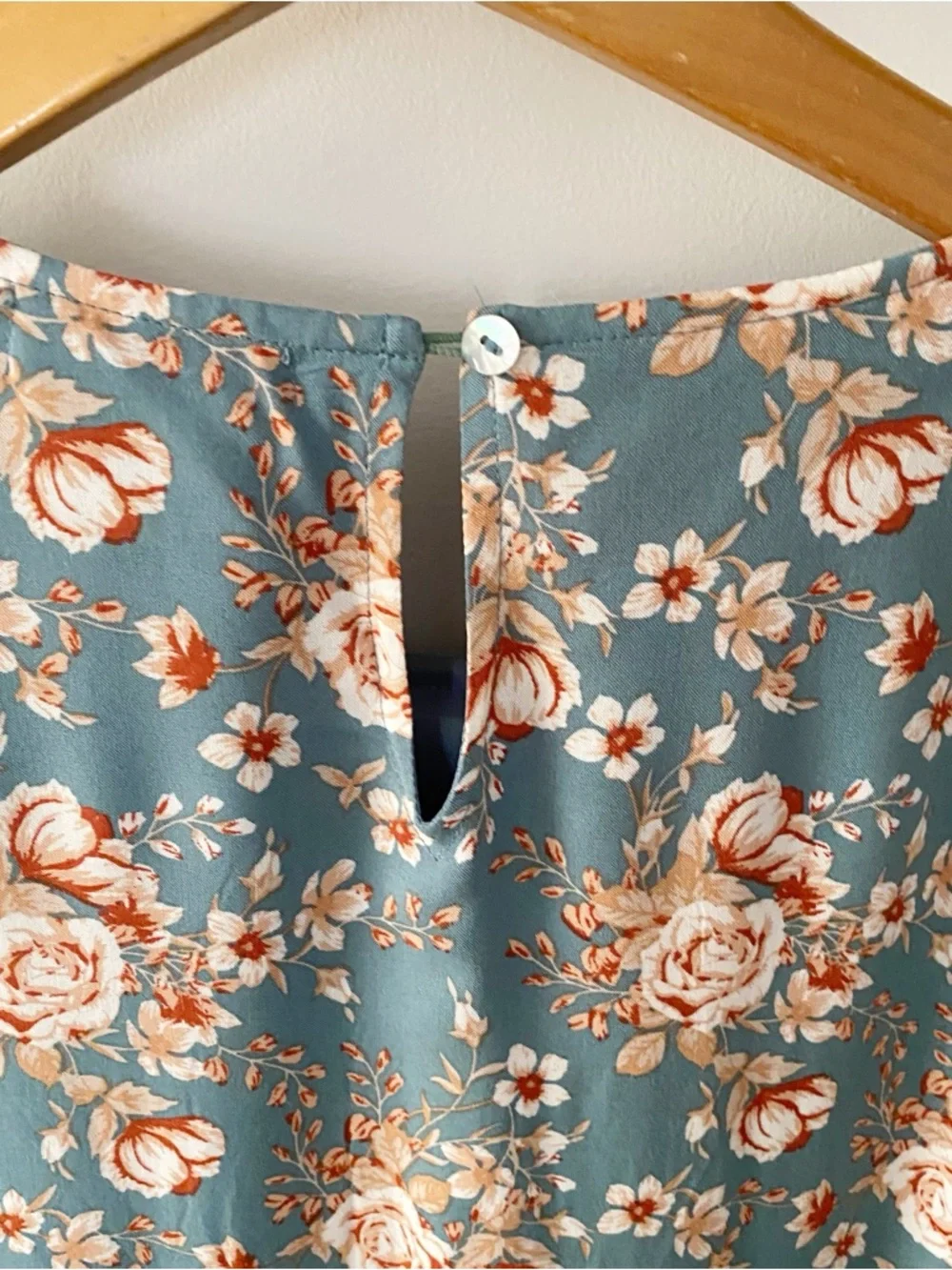 Shop Stevie Dusty Blue Floral Long Sleeve Tiered Mini Dress - Picture 6 of 6